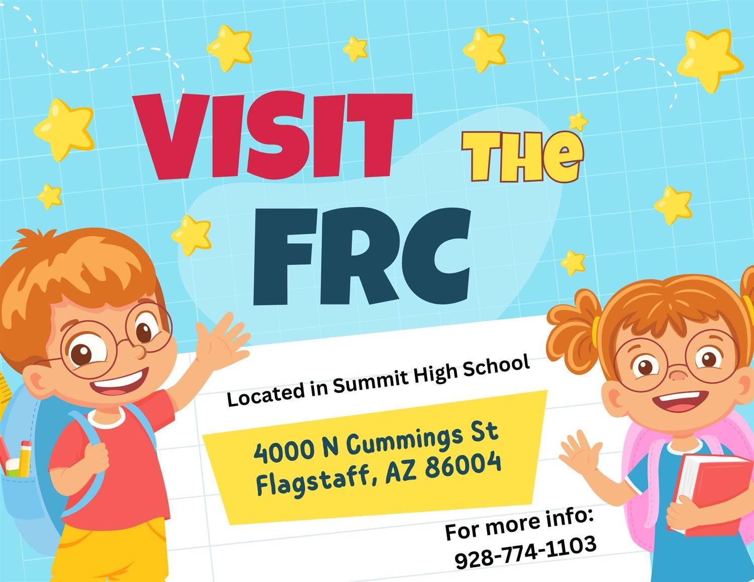 Image shows two children waiving with the words, "Visit the FRC" Image shows two children waiving with the words, "Visit the FRC"
